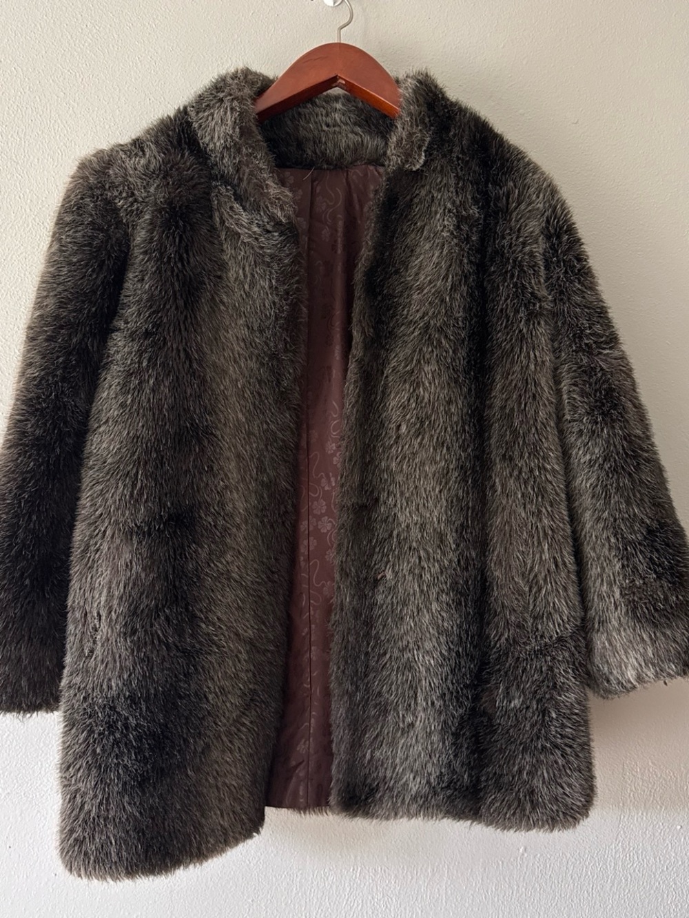 Plus size mid length faux fur coat made in USA